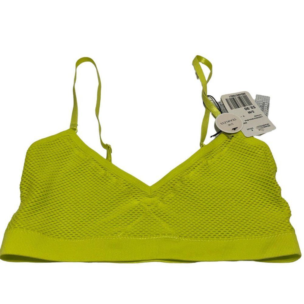 NWT Forever 21 seamless fishnet lingerie bra citron neon lined wireless